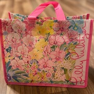 Lilly Pulitzer Floral Colorful Orchid Leopard Market Shopper Tote Bag NWOT